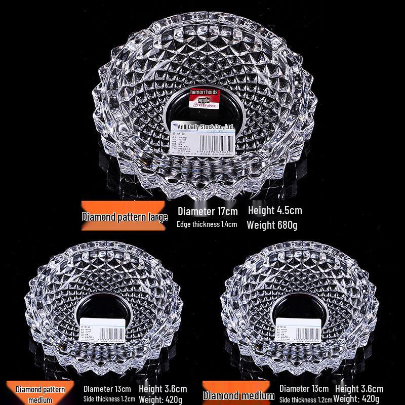 Buy One Get Two: Large Crystal Glass Ashtray for Home, Bedside, or Bar