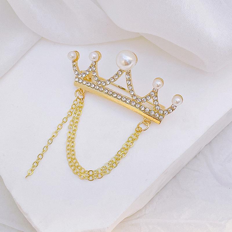 Brooch Corsage Crown with Tassel Chain High-end Anti-exposure Pin