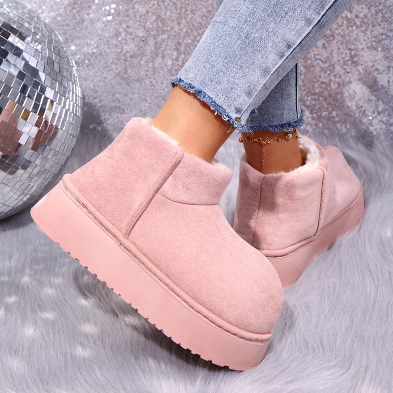 Модные женские зимние теплые плюшевые сноубутсы на толстой подошве, слипоны, хлопковые утепленные туфли для женщин, новинка 2025 года, нескользящие ботильоны на платформе, ботильоны для женщин