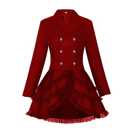 Женский двубортный викторианский стимпанк блейзер пальто готический смокинг фрак куртка с кружевной отделкой Хэллоуин свадебная униформа костюм