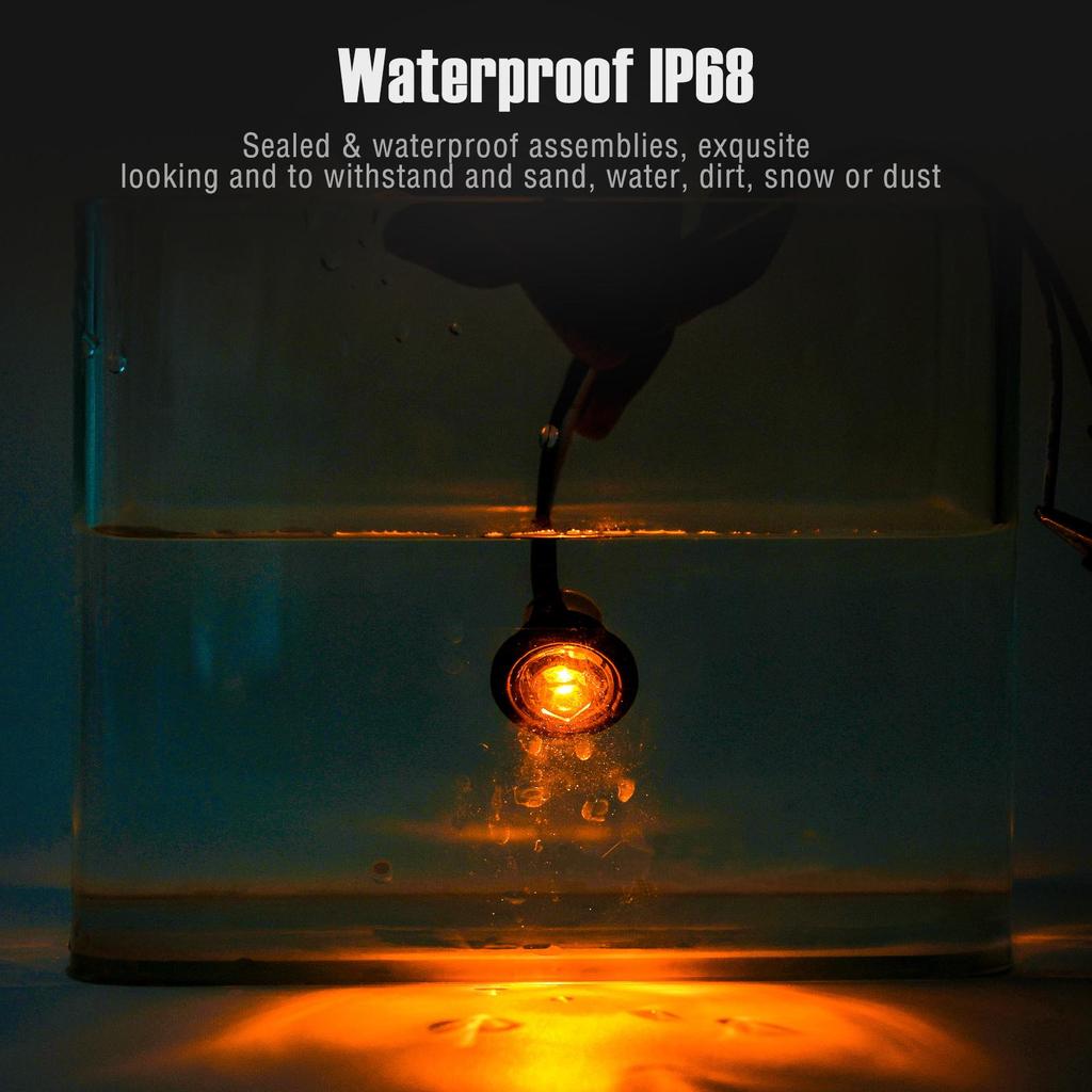 12V Waterproof IP68 Universal Signal Light 3/4" Round Trailer Side Marker Light Truck Clearance Lights Truck Turn Signal Lamp