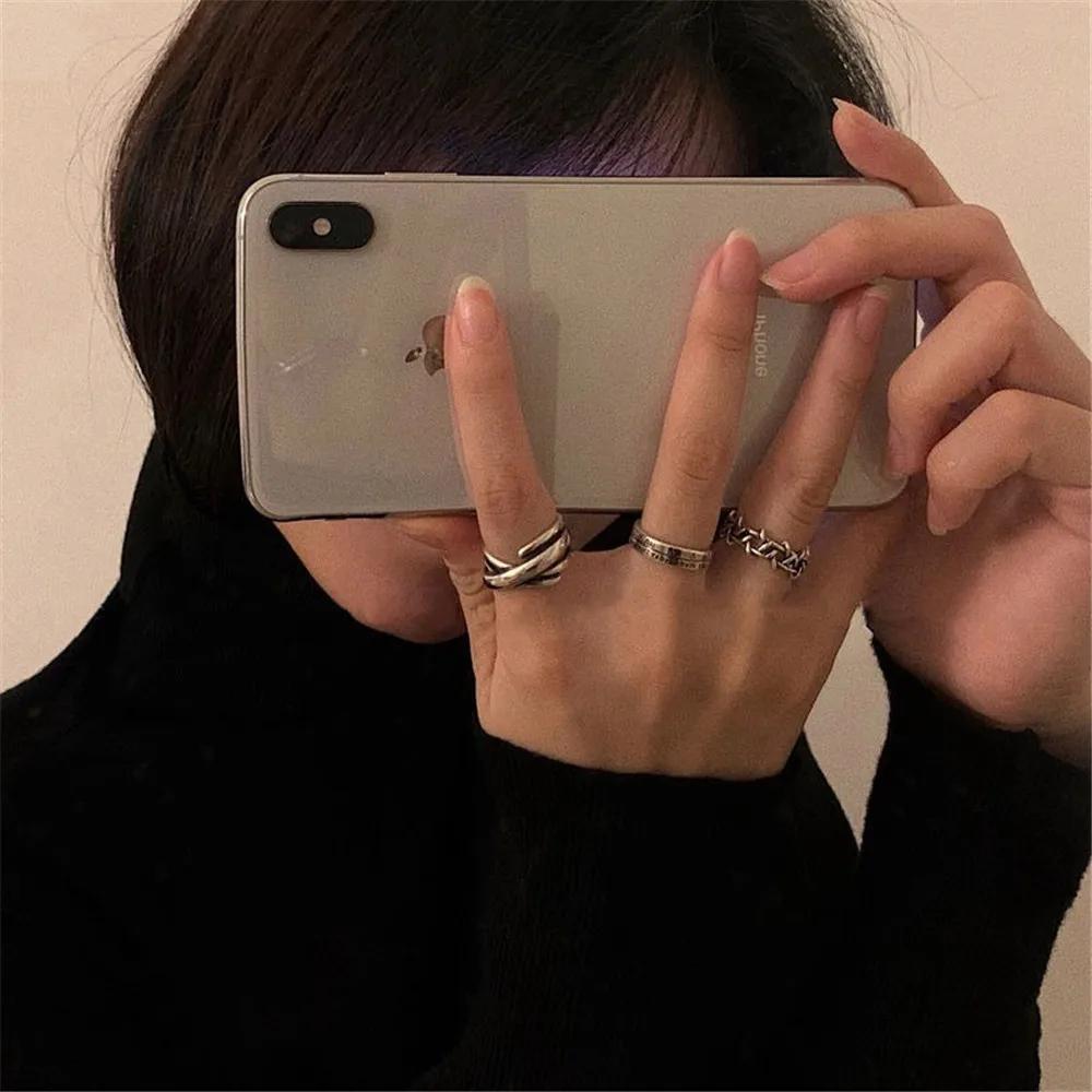 LATS Винтажные розовые римские цифры крутые кольца набор для женщин рок хип-хоп твист геометрия открытое кольцо мода Ins ювелирные изделия подарки