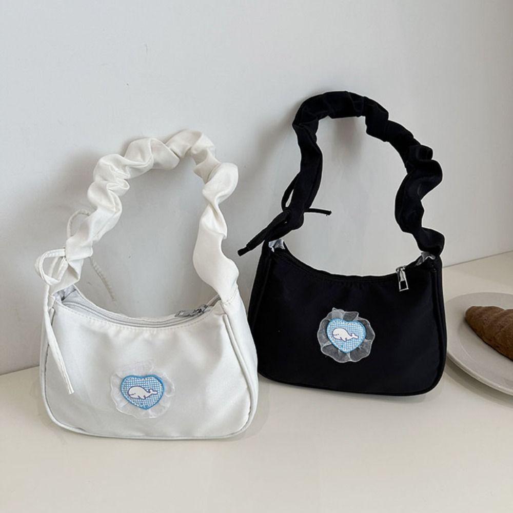 Nylon Canvas Underarm Bag Love Hobo Bag Sweet Pleated Strap Shoulder Bag Women