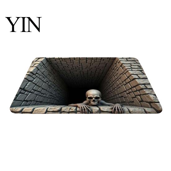 Non Slip Floor Mats for Entryway 3D Illusion Entrance Rug, Absorbent Non-Slip Mat, Realistic Animal Diatom Mud Bathroom Rugs Spooky Skeleton Door Mat
