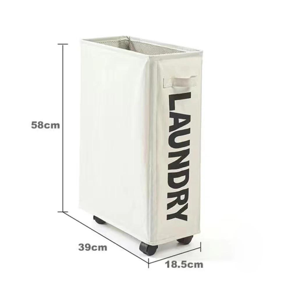 Foldable Slim Laundry Basket with Wheels Laundry Hamper with Handle Dirty Clothes Organiser Yoga Mat Equipment Storage Basket