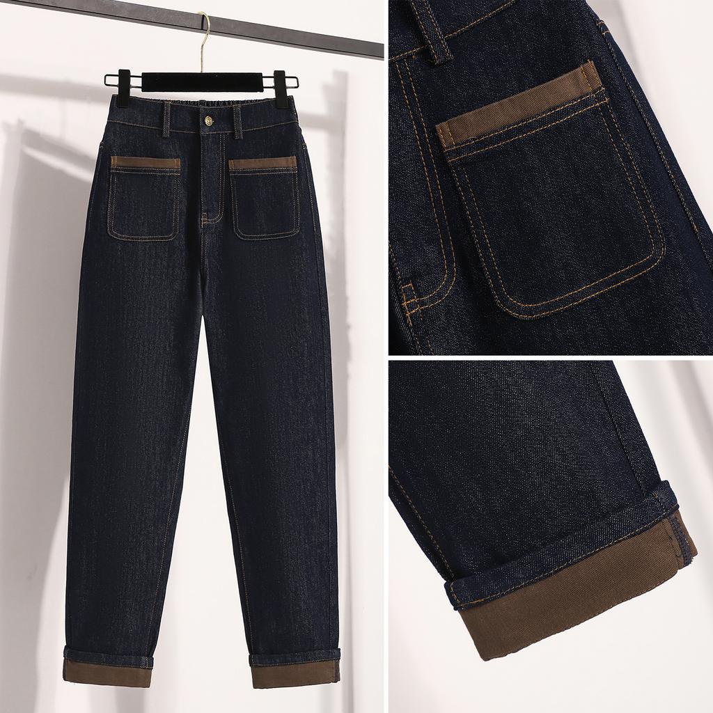 DIMANAF 2025 Женские джинсы больших размеров Весна Длинные брюки Эластичные базовые брюки Узкие джинсовые женские синие брюки 5XL