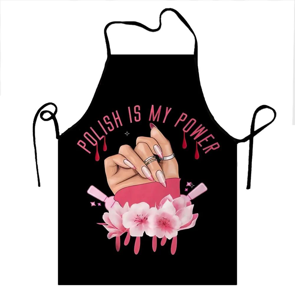 Custom Bib Nail Polish Is My Power Apron for Men Women Adult Chef Cooking Kitchen Nail Polish Tablier Cuisine Painting 50*70cm