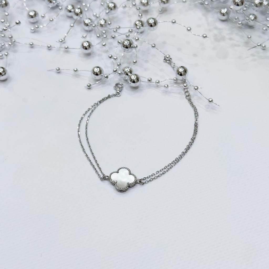 Серебряный браслет с натуральным ониксом, перламутром, вес изделия 3,26 гр (2172031)