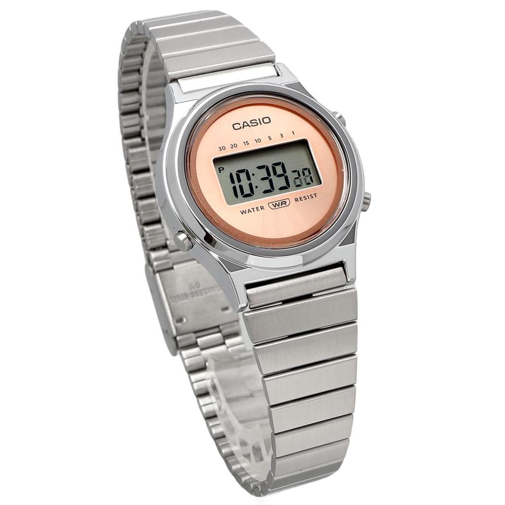 Casio Стандартные Женские Цифровые Кварцевые Часы CLASSIC - Смола, Нержавеющая Сталь, Металл, Серебристый, Лососево-Розовый - LA700WE-4A