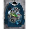 Big wheel truck 4x4 printed boys' simple hoodie - casual round neck long sleeved pullover, fashionable all season hoodie