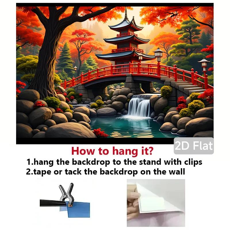1 piece of 2D plane, Japanese garden autumn scene, polyester photographic 2D background cloth