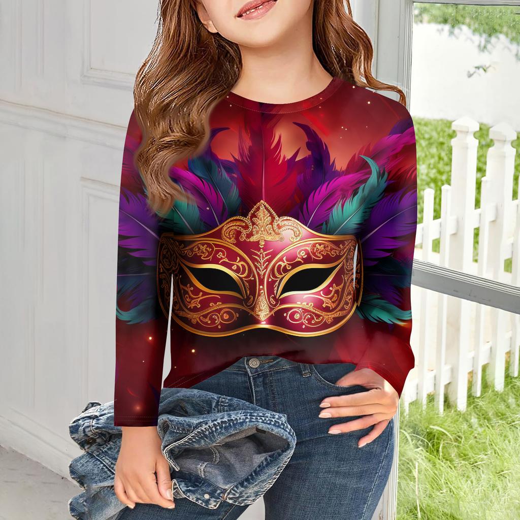 Футболки с длинным рукавом для девочек, детские осенние топы, с круглым вырезом, с принтом, базовые футболки