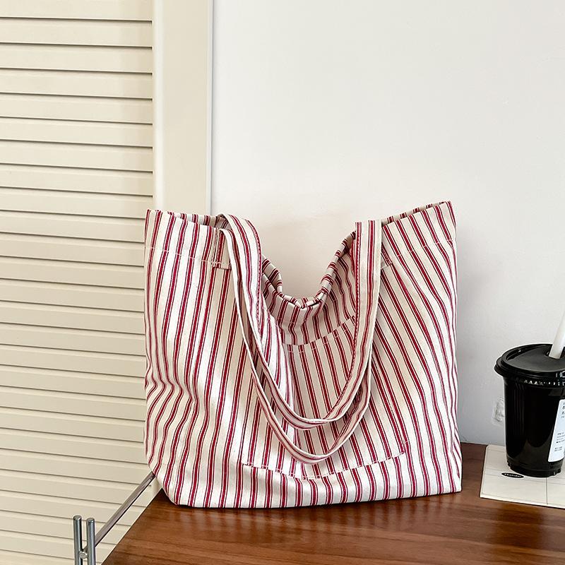 Полосатая парусиновая сумка женская большой вместимости летняя новая повседневная сумка через плечо сумка-тоут для занятий для студентки