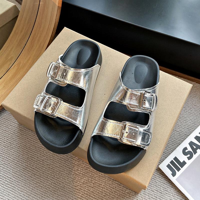 Женские летние тапочки для улицы, новые, на толстой подошве, повседневные, нескользящие, с мягкой подошвой, пляжные сандалии на одно слово, ретро, обувь для отпуска