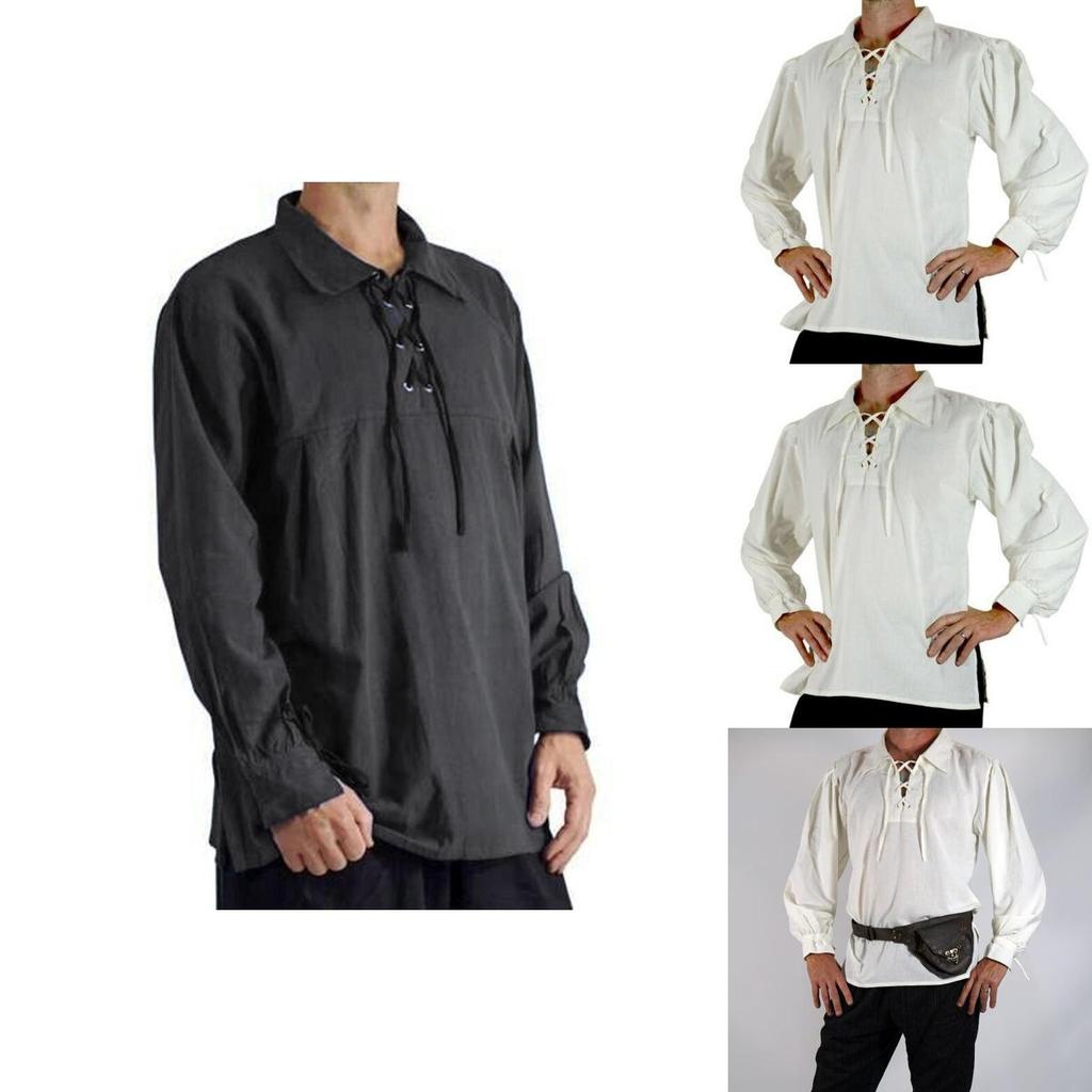 Мужская крестьянская пиратская рубашка эпохи Возрождения со шнуровкой и свободного кроя для косплея