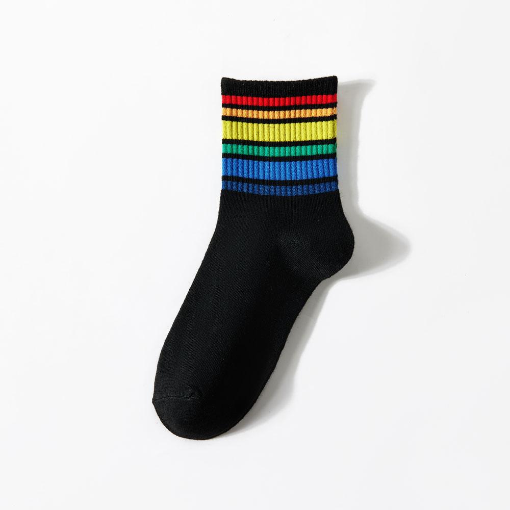 5 пар женских радужных носков, хлопковые милые полосатые белые носки, японские забавные носки в стиле Харадзюку, каваи