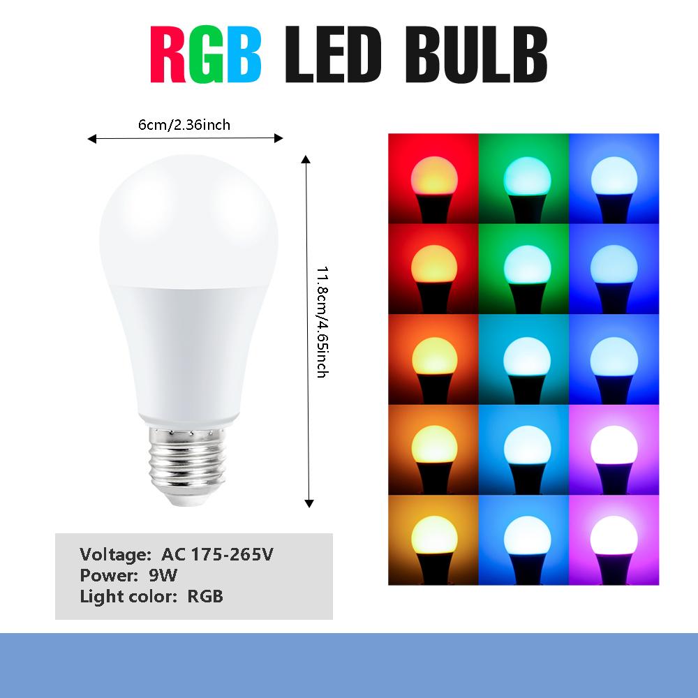 Светодиодная лампа RGB с 16 цветами, цоколь E27, напряжение 220 В, для домашнего освещения, с регулировкой яркости и 24-кнопочным пультом дистанционного управления, умная лампа для создания атмосферного освещения.