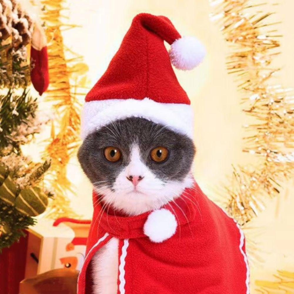 Comfortable Christmas Pet Cloak Adjustable Pet Xmas Hat Pet Christmas Cloak Dress Up for New Year