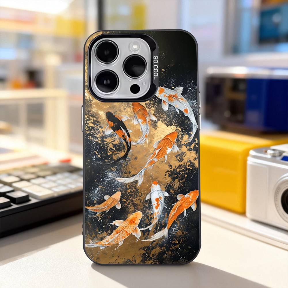 Стильный Арт Рыба Кои Для iPhone 11,12,13,14,15,16,17,Pro,Max,Plus,E,Air,Mini Чехол Для Телефона IMD Матовый Черный
