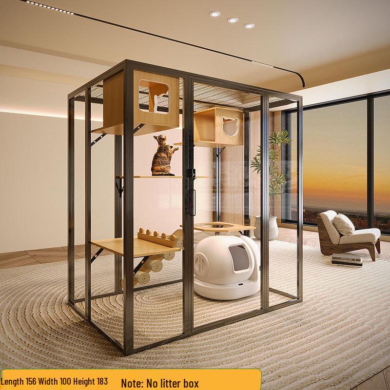 Luxury Solid Wood Panoramic Cat Villa - Large Indoor Glass Cat Room