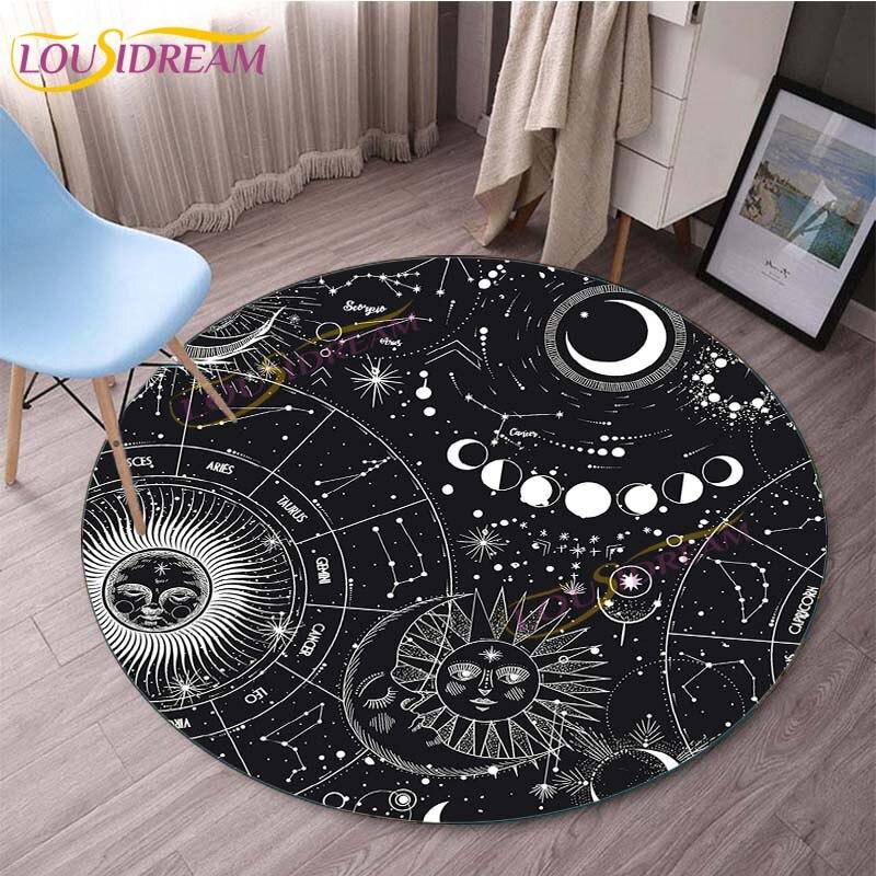 Earth Grey Moon Round Gaming Mat Bird Cartoon Printed Round Mat Milky Way Galaxy Chair Round Mats Round Carpets for Living Room