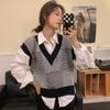Sweater Pullover Female Spring and Autumn Retro Striped Knitted Tank Top Loose Sleeveless Sweater Women Vest Pullover Female