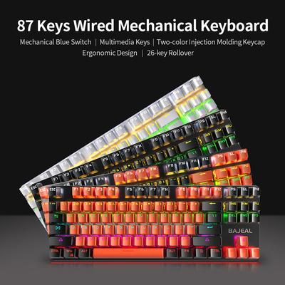 BAJEAL 87-клавишная механическая клавиатура Проводная игровая механическая клавиатура с механическим синим переключателем RGB-световой эффект Белая