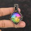 Rainbow Solar Quartz Druzy Pendant Copper Wire Wrapped Pendant Gemstone Jewelry Handmade Pendant Amazing Pendant Copper Jewelry Gift For Her