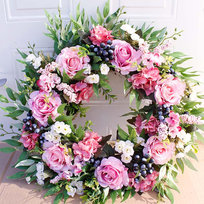 Искусственный венок для украшения стены входной двери дома, рождественский венок из роз 56 см 22 дюйма