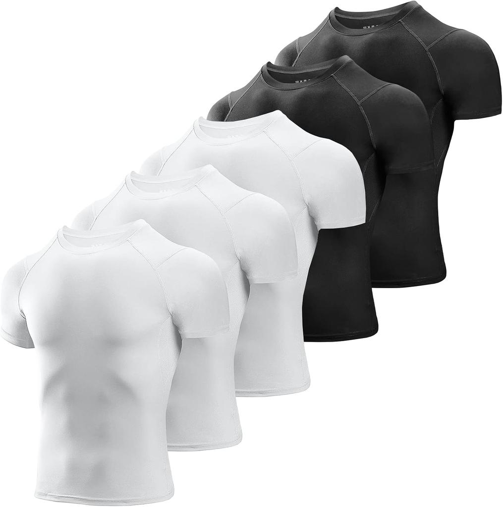 Men's Compression Shirts 5 Pack,Short Sleeve Athletic Compression Tops Cool Dry Workout T Shirt