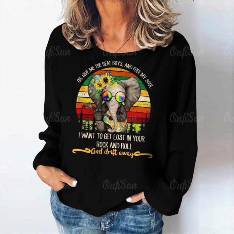 Женская футболка с длинным рукавом, винтажные топы с принтом, повседневные выходные, базовая футболка с круглым вырезом для девочек, женские футболки Y2k, осенняя одежда большого размера