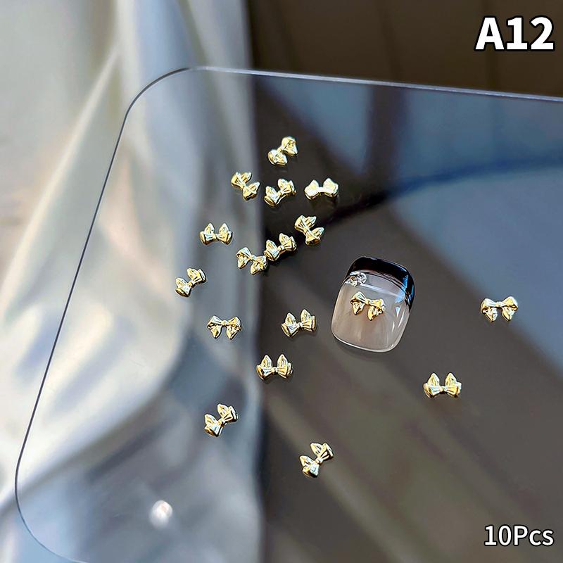 10 шт. роскошных кавайных бантиков для ногтей, 3D японский сплав, галстук-бабочка, украшения для ногтей, стразы, аксессуары для самостоятельного изготовления