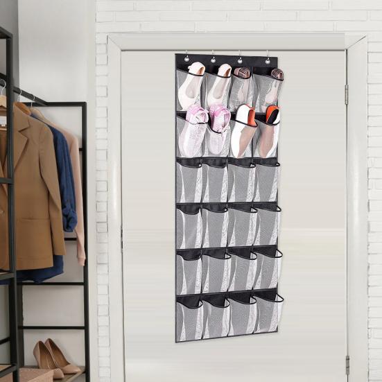 Non-woven Fabric Hanging Bag with Hook 24 Mesh Pocket 6 Layers Large Capacity Foldable Over Door Hanging Hat Shoe Storage Pouch Organizer Home