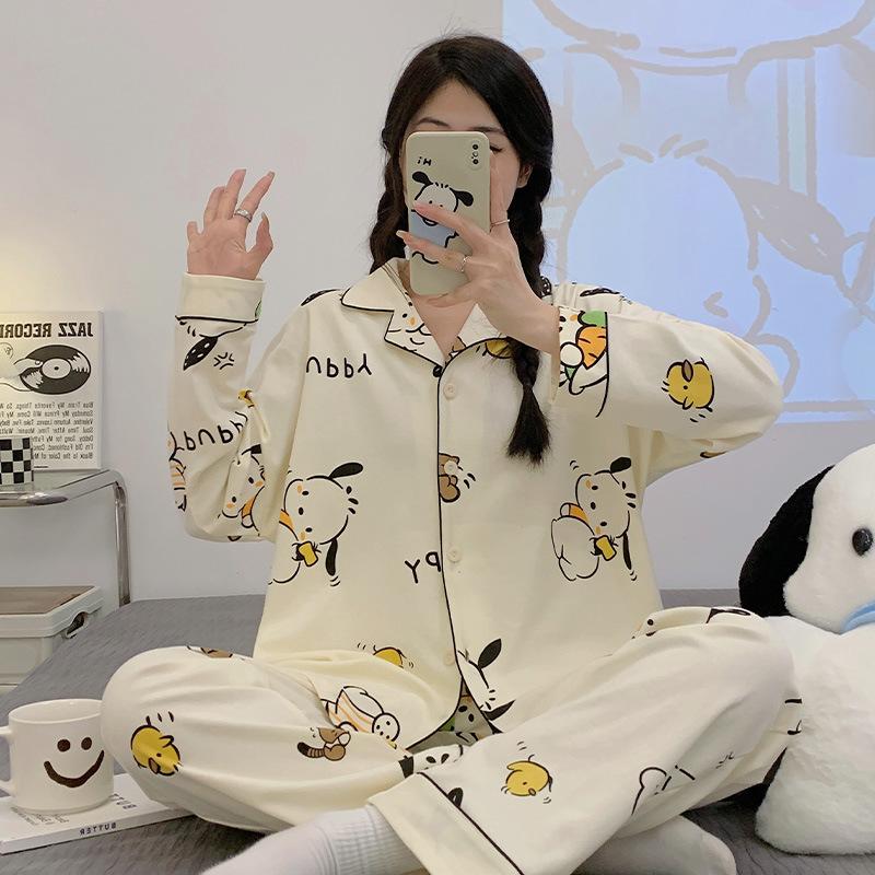 Women's Cardigan Long-sleeved Long Pants Cotton Pajamas Homewear   New Women's Cute Cartoon Comfortable Suit Can Be Worn Outside