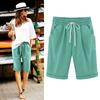 Women's Casual Loose Beach Pants Solid Color Loose Casual Fifth Pants Pockets  Linen Shorts