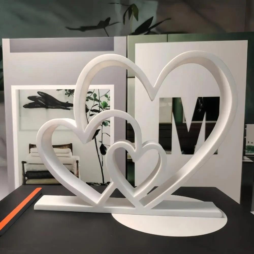 3D Printed Heart-to-Heart Statue Plastic Romantic Heart-shaped Sculpture Smooth Surface Minimalist Love Heart Figurine