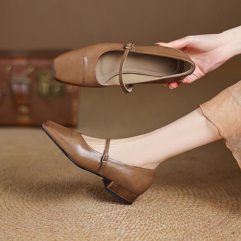 Krazing Pot Cow Skin Spring Summer Size 41 Low Heels Women Square Toe Shallow Pumps