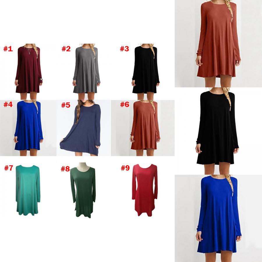 Elegant Women Autumn Fashion Basic Loose Slim Long Sleeve Mini Dress In S-5xl