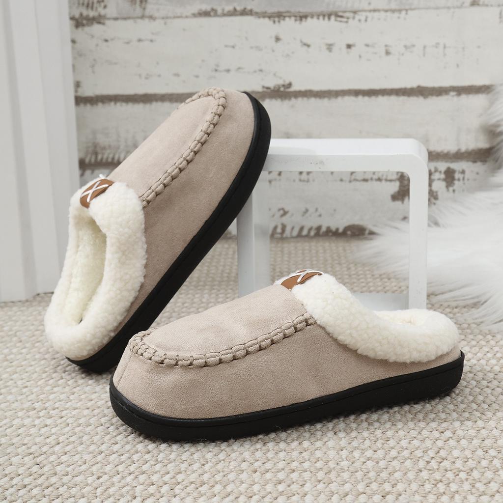 Fashion Plush Slippers with Fur Edges for Home Warm Outdoor Wear Plush Non-slip Thickened Outdoor Wear Cotton Slippers