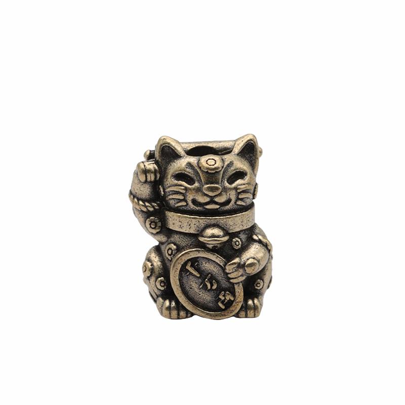 Mascot Lucky Cat Brass Knife Beads EDC DIY Paracord Woven Bracelets Lanyard Pendants Accessories Outdoor Tool Hangings Jewelry