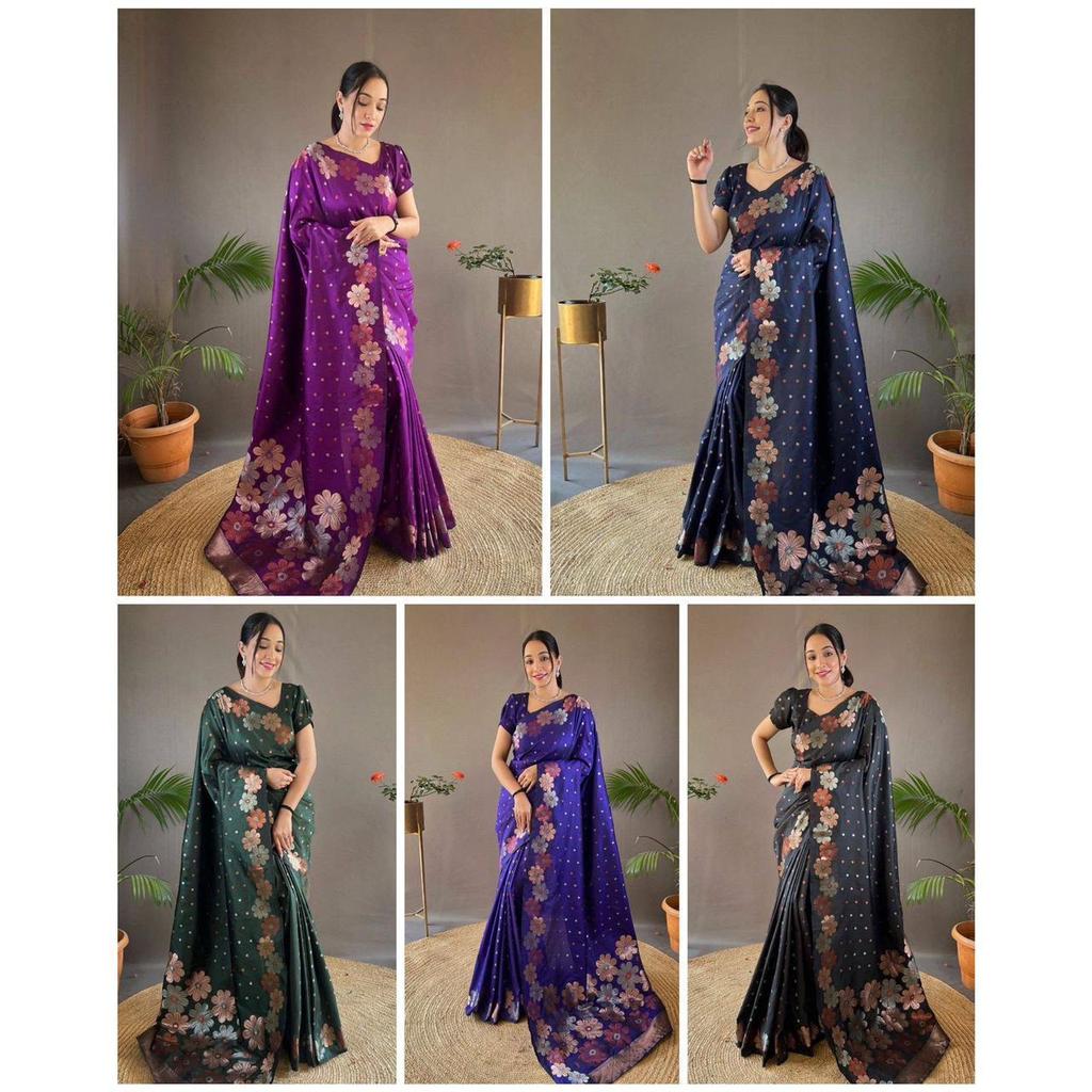 Это красивое сари элегантно украшено великолепным жаккардовым плетением, которое придает образу идеальный вид.