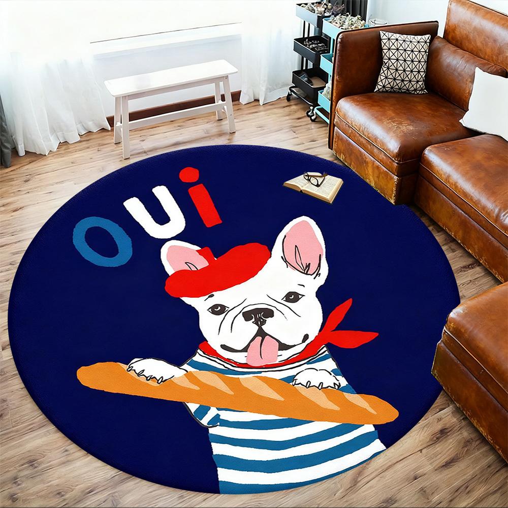 1 шт. Французский бульдог Багет Круглый коврик для стула офисный Ковер для пола - Нескользящий, Коврик для пола для офиса, спальни, Идеальный подарок для декора дома p0105098