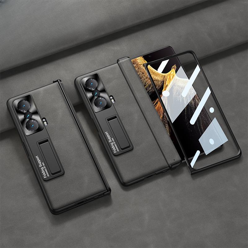 Роскошный кожаный чехол для Honor Magic V2, чехол с магнитным шарниром, матовая кожа с держателем для стеклянной пленки, твердый чехол для Honor Magic VS