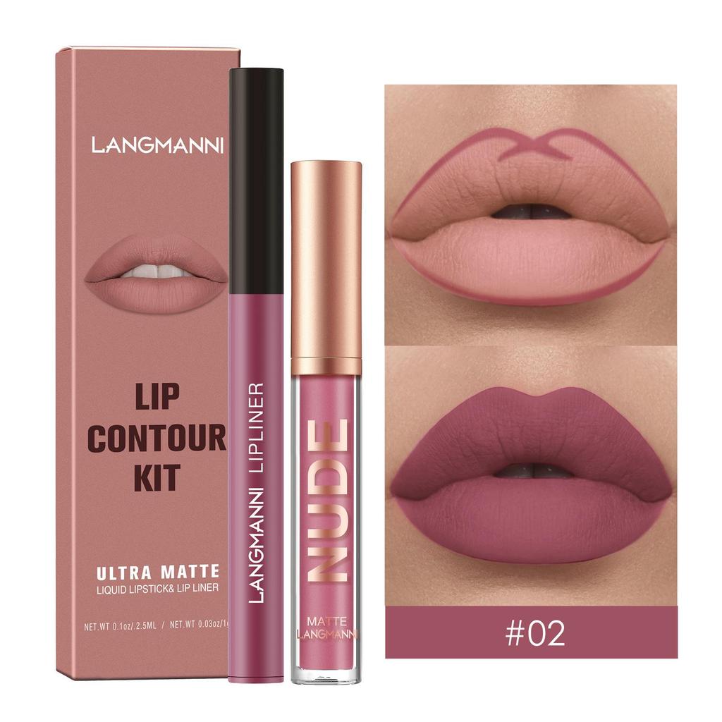 Langmanni 2-Piece Matte Lip Gloss & Liner Set - Long-Lasting, Smudge-Proof Makeup