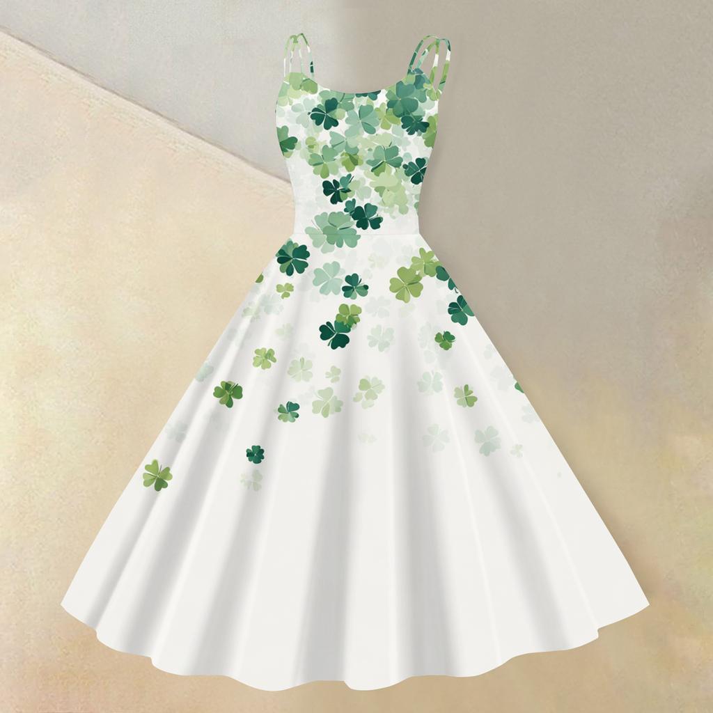 Женская ул.. Платье с принтом ко Дню Святого Патрика, сексуальное, с открытыми плечами, в стиле панк, ретро