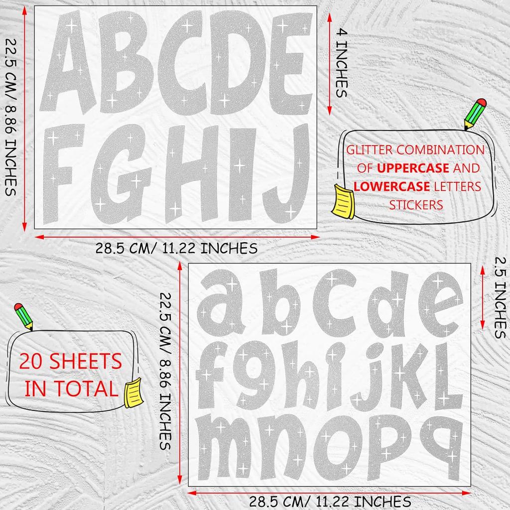 260 шт. Буквы для доски объявлений, 4 дюйма, блестящие, большие, наклейки, буквы для доски объявлений, самоклеящиеся, алфавитный плакат, буквы для класса, дома