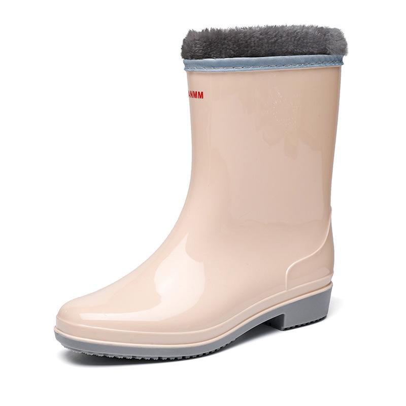 Непромокаемые сапоги средней длины, женская резиновая обувь на платформе, модные непромокаемые туфли из желе из ПВХ, 2024, женские непромокаемые ботинки без шнуровки для работы