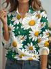 Women's long-sleeved shirt, fresh daisy floral design, comfortable, breathable and skin-friendly
