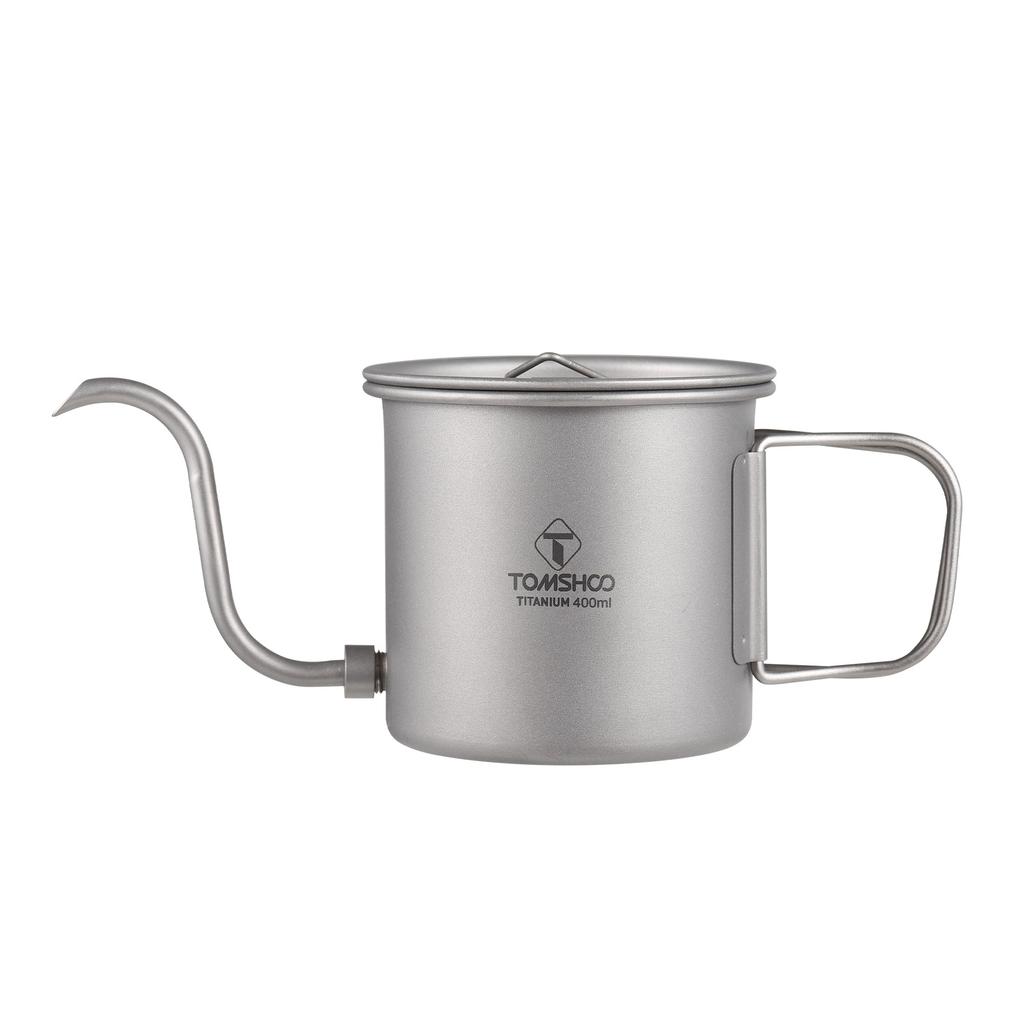 Portable Camping Coffee Pot 400ml with Detachable Spout Ti Metal Coffee Kettle Foldable Handle for