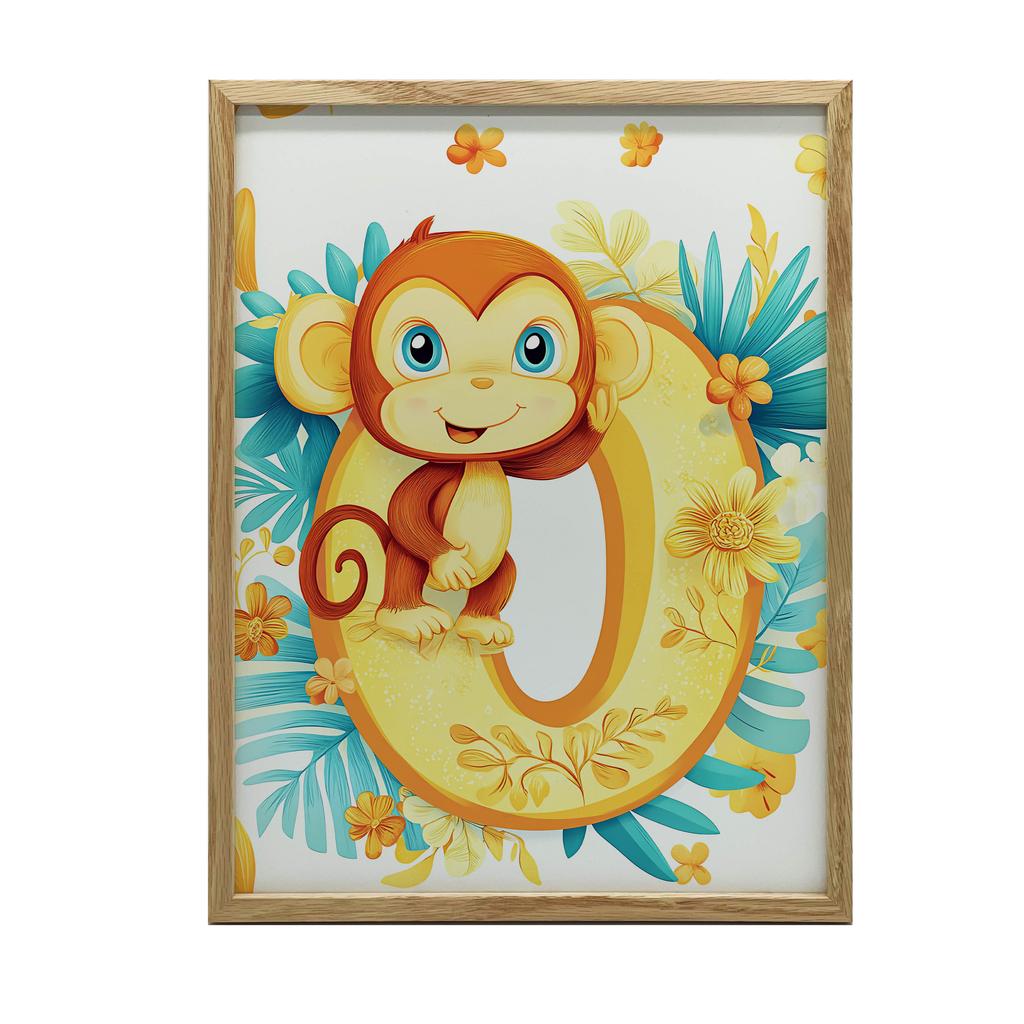 Poster Cheerful Monkey On The Letter "O Poster Cheerful Monkey On The Letter "O, 40X50 Cm, Gold Aluminum Frame, 230 Gsm Matte Paper